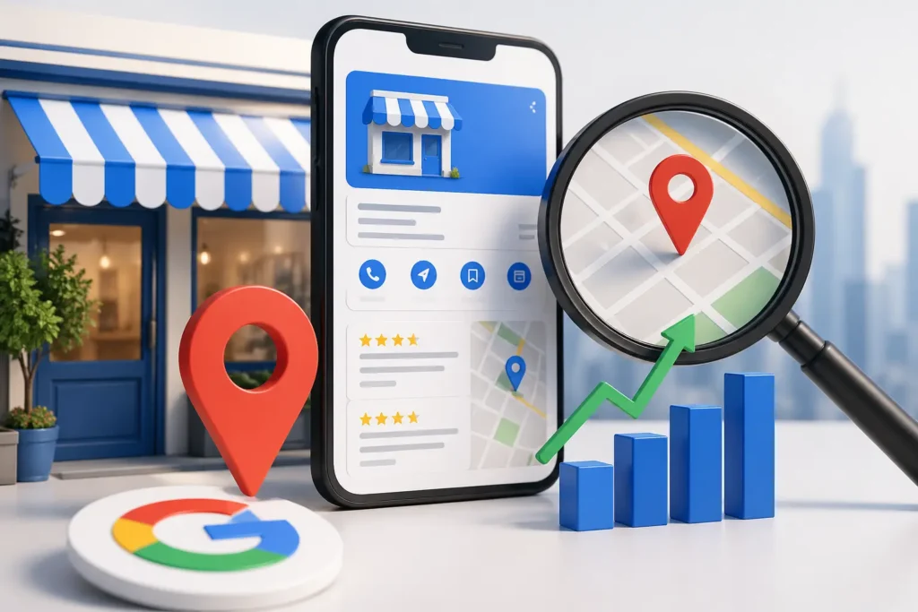 Gráfica explicativa del funcionamiento del perfil de Google My Business en Google maps